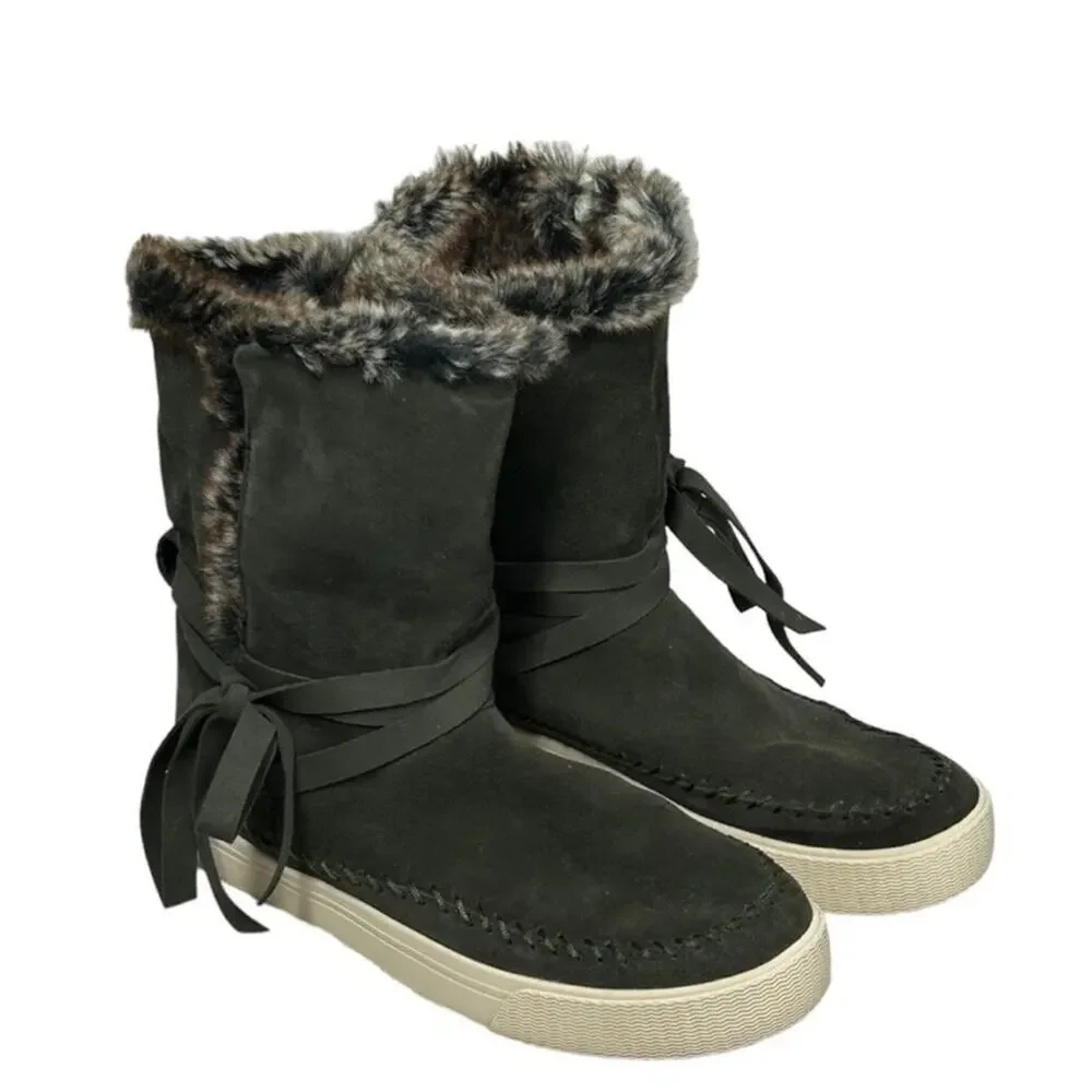 TOMS Vista Waterproof Faux Fur Lined Suede Boots Forest Green Size 8.5